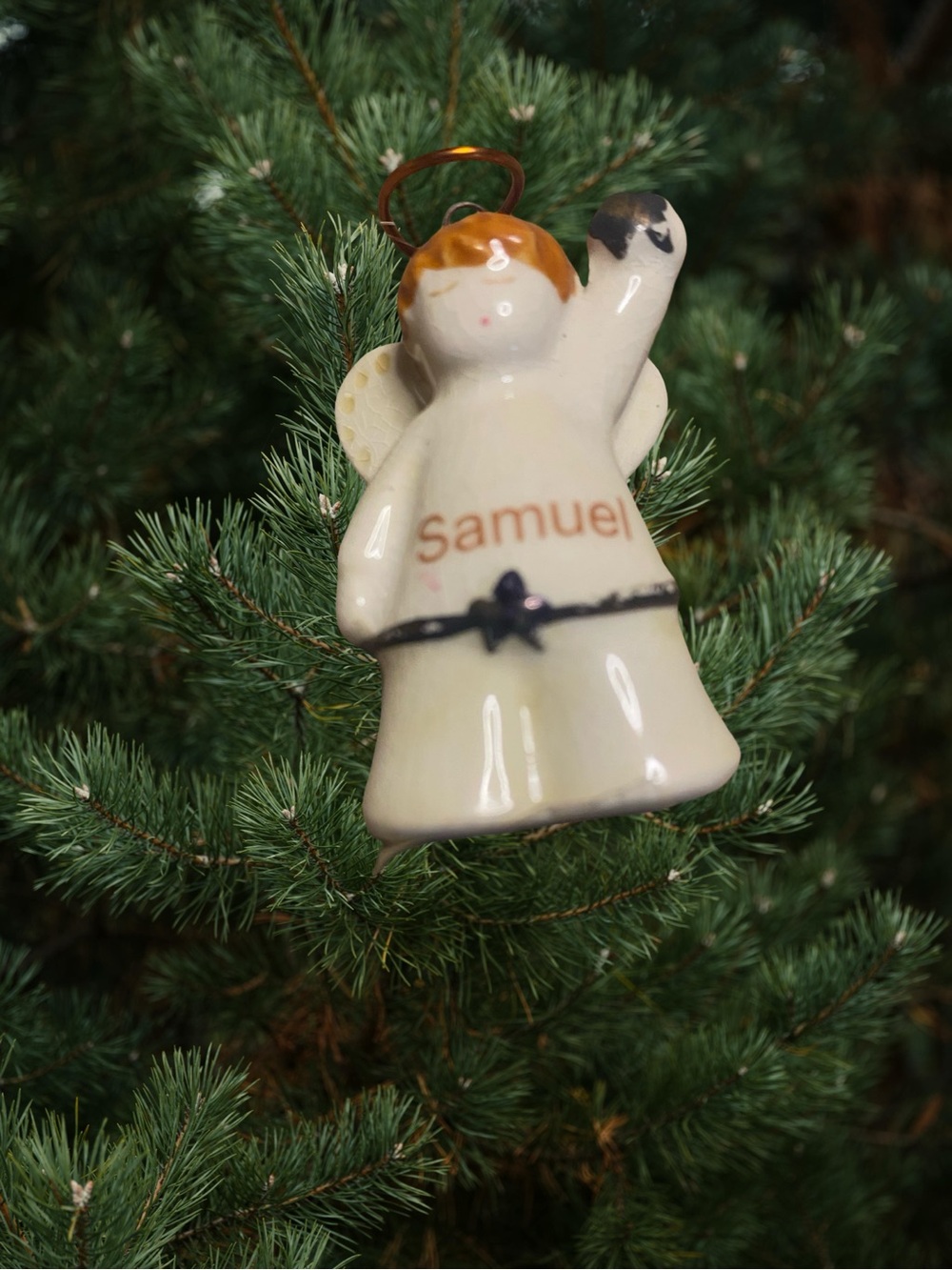 Russ Berrie Angel Ornament in Cream and Brown Hair